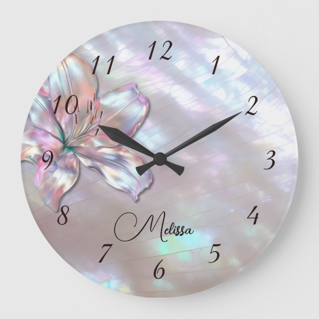 Reloj Redondo Grande Elegante Lirio de Nácar (Anverso)