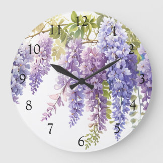 Reloj Redondo Grande Elegante magenta púrpura glicina de agua glicinia 