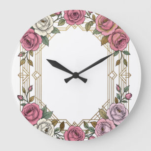 Reloj Redondo Grande Elegante marco de borde de rosa de boda Art Nouvea