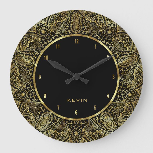 Reloj Redondo Grande Elegante Marco de Círculo Ornante Oro (Anverso)