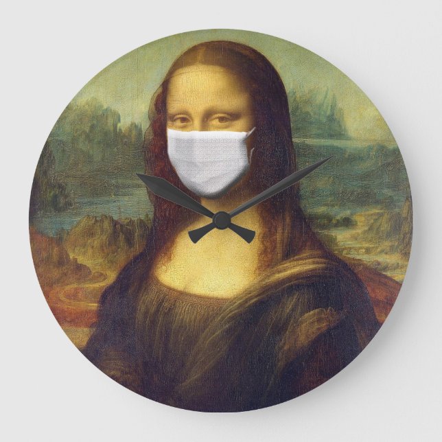Reloj Redondo Grande Elegante Moda Verde Mona Lisa Covid 19 Pintura (Anverso)