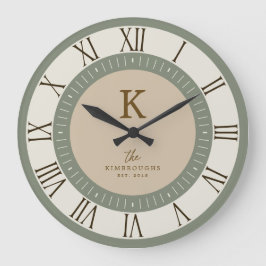 Reloj Redondo Grande Elegante Moderna Familia Monograma en Crema y Beig