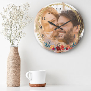 Reloj Redondo Grande Elegante Monograma de Foto para Boda