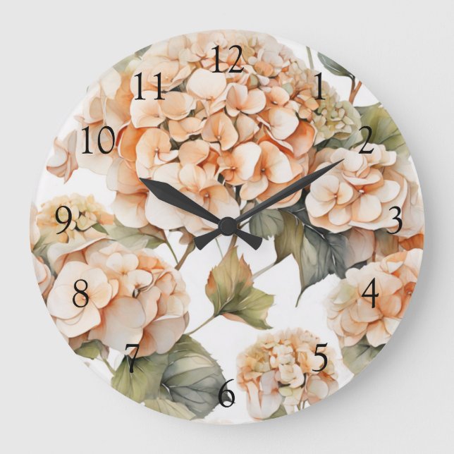 Reloj Redondo Grande Elegante naranja verde blanco boho acuarela floral (Anverso)