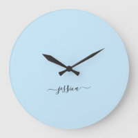 Elegante nombre de guión azul claro reloj grande