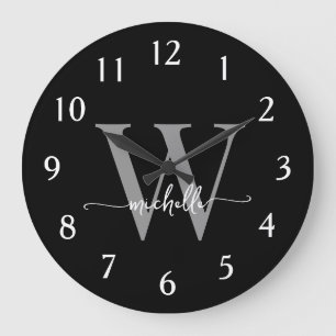 Reloj Redondo Grande Elegante Nombre Moderno en Script con Monograma Gr