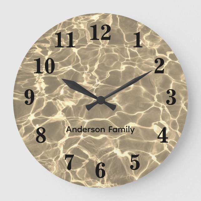 Reloj Redondo Grande Elegante números negrita negro océano foto personi (Anverso)