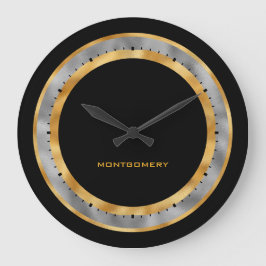 Reloj Redondo Grande Elegante Oro Negro Plateado Personalizado