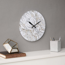 Reloj Redondo Grande Elegante pared blanca y dorada de mármol
