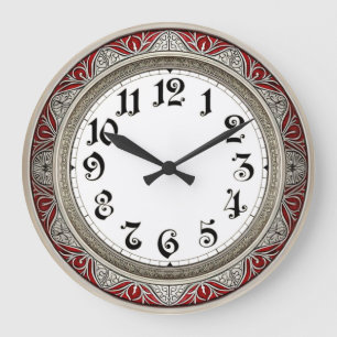Reloj Redondo Grande Elegante pared roja Art Deco