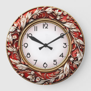 Reloj Redondo Grande Elegante pared roja Art Deco