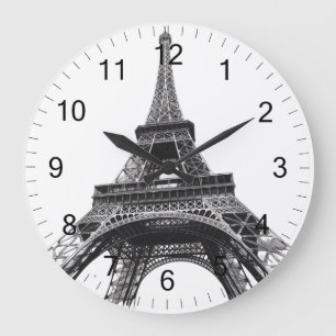 Reloj Redondo Grande Elegante París en blanco y negro Torre Eiffel Fran