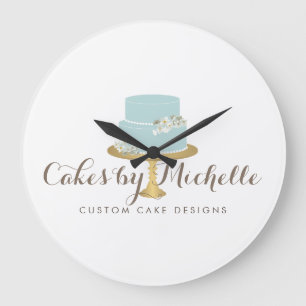 Reloj Redondo Grande Elegante pastel azul con decoración de pasteles fl