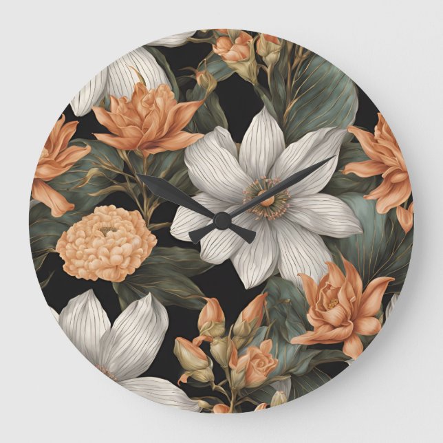 Reloj Redondo Grande Elegante patrón floral de inspiración egipcia (Anverso)