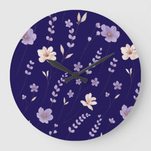Reloj Redondo Grande Elegante patrón floral púrpura y beige