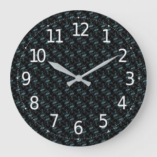 Reloj Redondo Grande Elegante patrón moderno de corazones y llaves azul