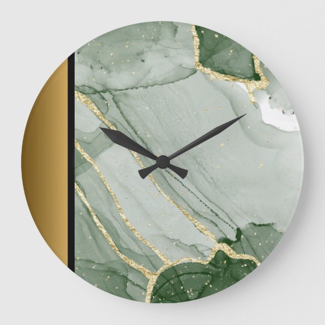 Reloj Redondo Grande Elegante patrón moderno de piedra de mármol verde  (Anverso)