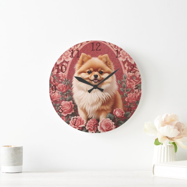 Reloj Redondo Grande Elegante perro pomerano William Morris inspirado (Hogar)