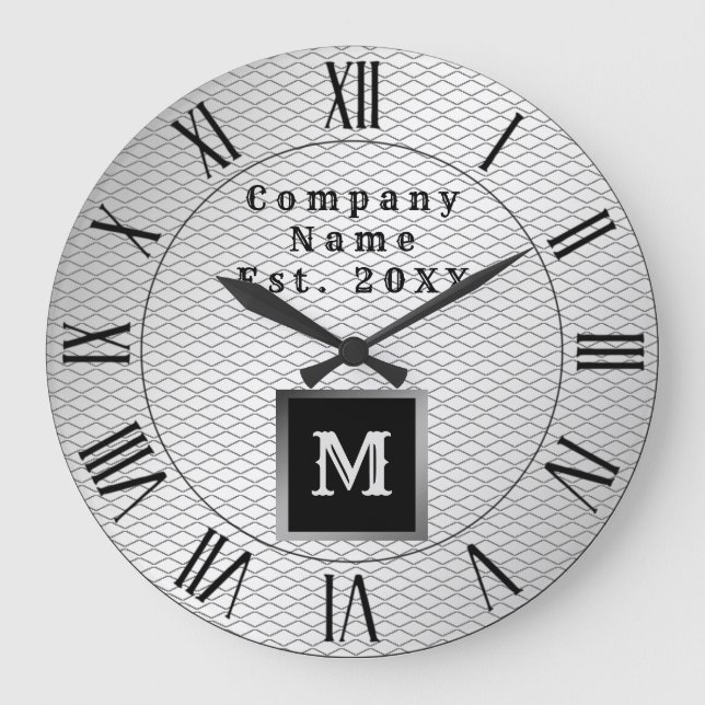 Reloj Redondo Grande Elegante plata de lujo Metalizado Monogramado (Anverso)