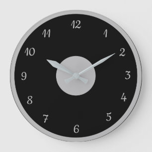 Reloj Redondo Grande Elegante Plata Negro Moderno Decorativo