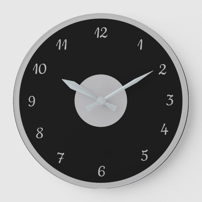 Reloj Redondo Grande Elegante Plata Negro Moderno Decorativo (Anverso)