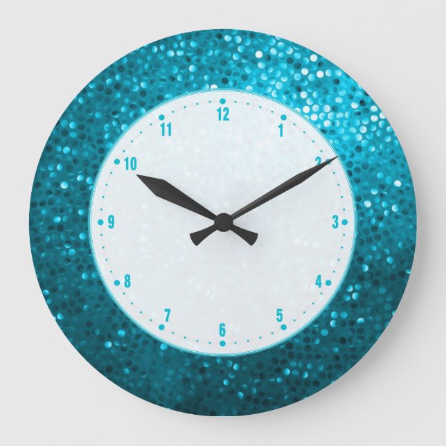 Reloj Redondo Grande Elegante Purpurina azul retro (Anverso)