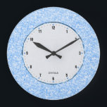 Reloj Redondo Grande Elegante Purpurina Blanco Retro Y Parkles<br><div class="desc">Elegante purpurina retro azul claro y brillante imagen de textura.</div>
