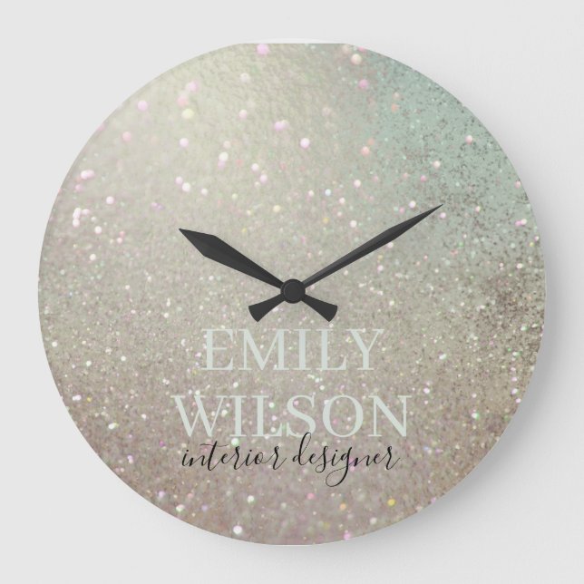 Reloj Redondo Grande Elegante Purpurina Green Pink Aqua Shiny Shimmer (Anverso)