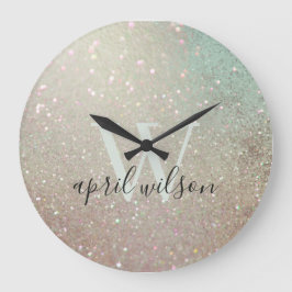 Reloj Redondo Grande Elegante Purpurina Green Pink Aqua Shiny Shimmer