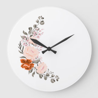 Reloj Redondo Grande Elegante ramo floral de acuarela y botánica 