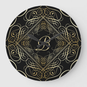 Reloj Redondo Grande Elegante Relieve metalizado dorado Aspecto guión g