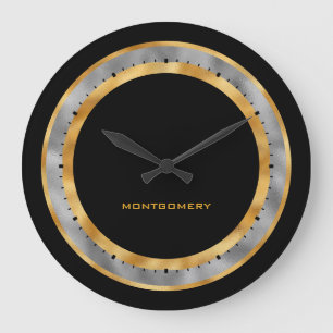 Reloj Redondo Grande Elegante Relieve metalizado plateado de oro negro 