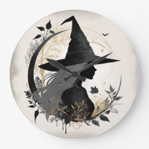 Elegante reloj grande de bruja de Halloween de épo