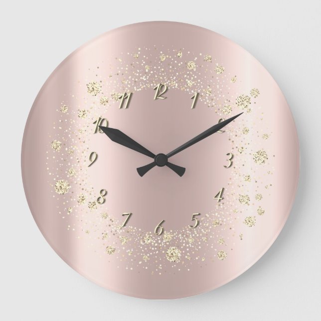 Reloj Redondo Grande Elegante Rosa Confetti Gold (Anverso)
