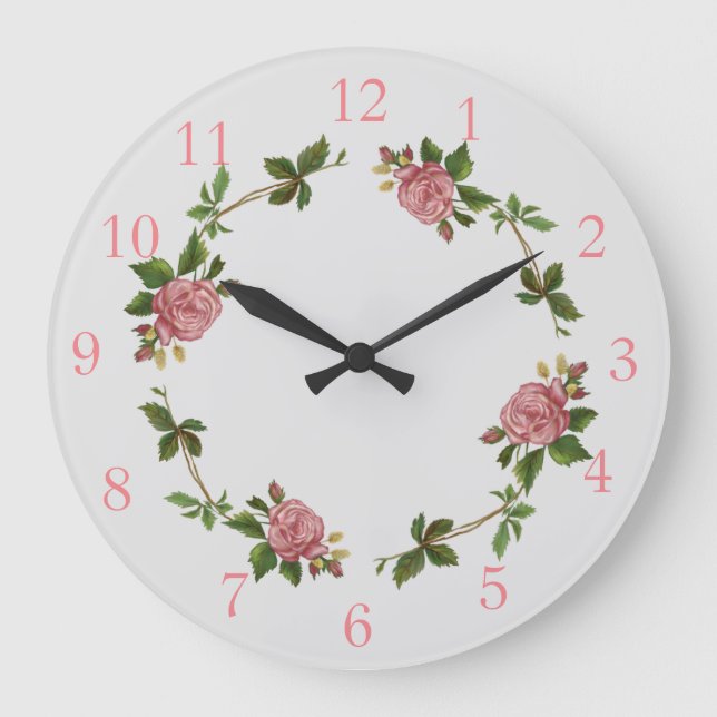 Reloj Redondo Grande Elegante Rosa de época rosa (Anverso)