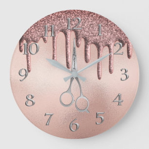 Reloj Redondo Grande Elegante Rosa Gold Hairstylist Scissor