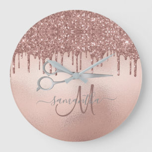 Reloj Redondo Grande Elegante Rosa Gold Hairstylist Scissor Monogrammed