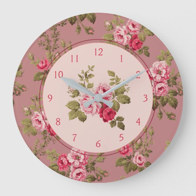 Reloj Redondo Grande Elegante Rosa rosado de época (Anverso)