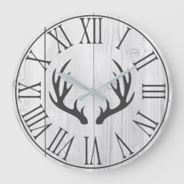 Reloj Redondo Grande Elegante Rústico Faux White Wood & Deer Antlers