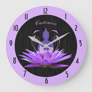 Reloj Redondo Grande Elegante Silueta de Yoga Meditación Zen Loto