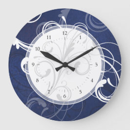 Reloj Redondo Grande Elegante Swirls Azul Y Blanco