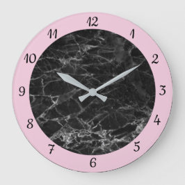 Reloj Redondo Grande Elegante trendy de mármol negro rosado