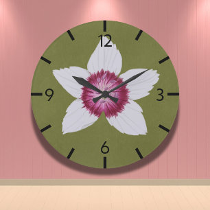Reloj Redondo Grande Elegante verde oliva moderno Clematis de mano