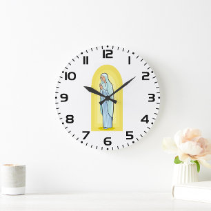 Reloj Redondo Grande Elegante Virgen María Católica Religiosa