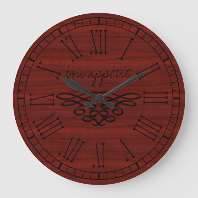 Reloj Redondo Grande Elegante y elegante Bon apetito Madera de Cerezo R (Anverso)