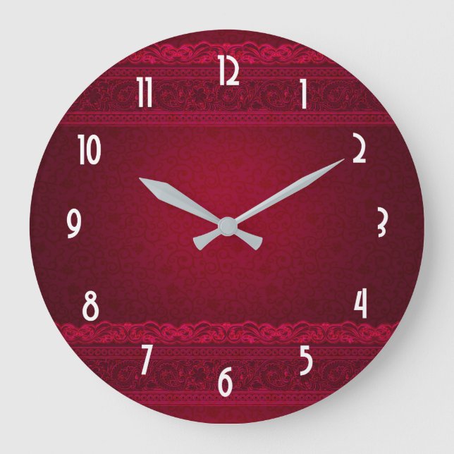 Reloj Redondo Grande Elegante y elegante fondo rojo (Anverso)