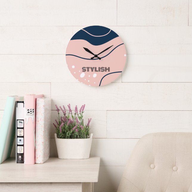 Reloj Redondo Grande Elegante y moderno azul y blanco (Sala de lectura)