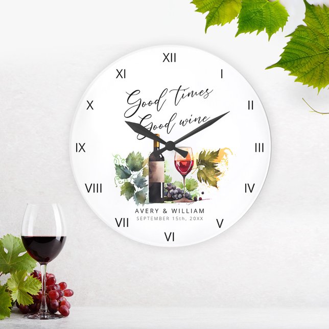 Reloj Redondo Grande Elegantes Acuarelas de Vino con Nombres de Recién  (Subido por el creador)