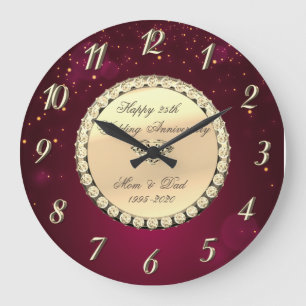 Reloj Redondo Grande Elegantes diamantes rojos dorados 25 aniversario d