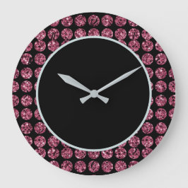 Reloj Redondo Grande Elegantes diamantes rosados Glam Sparkle Rosa Negr